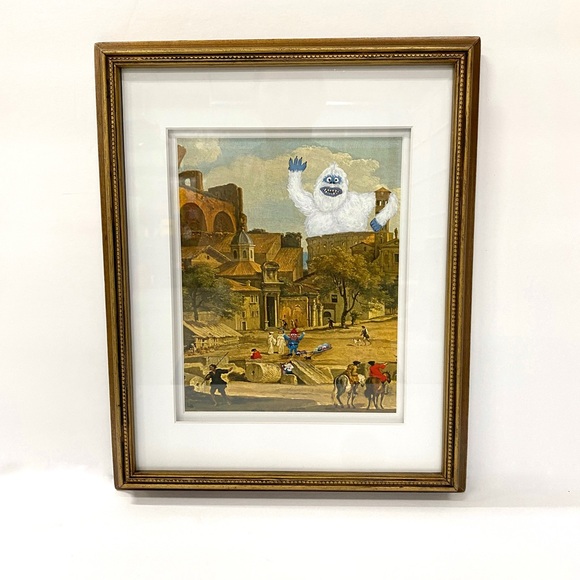 ALTERED Reimagined Thrift Store Find Framed Christmas Rudolph Reindeer Decor - Picture 2 of 10